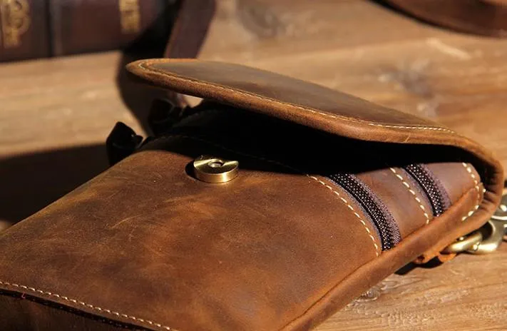 Leather Belt Pouch Mens Small Cases Waist Bag Belt Bag Shoulder Bags for Men