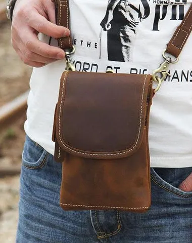 Leather Belt Pouch Mens Small Cases Waist Bag Belt Bag Shoulder Bags for Men Vintage Brown