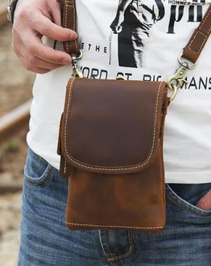 Leather Belt Pouch Mens Small Cases Waist Bag Belt Bag Shoulder Bags for Men Vintage Brown