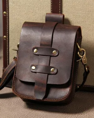 Leather Belt Pouch Mens Small Cases Waist Bag Belt Bags Shoulder Bag for Men Vintage Coffee