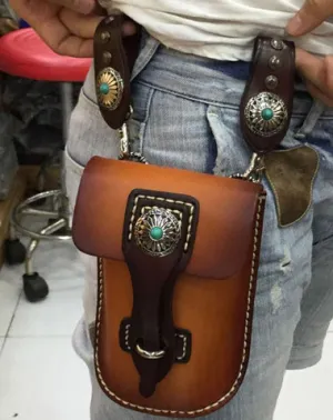 Leather Belt Pouch Mens Small Cases Waist Bag Hip Pack Belt Bag Fanny Pack Bumbag for Men Brown