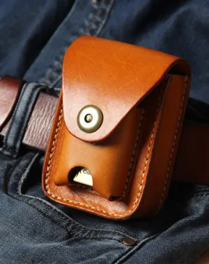 Leather Belt Pouch Mens Small Cases Waist Bag Hip Pack Belt Case for Men Tan