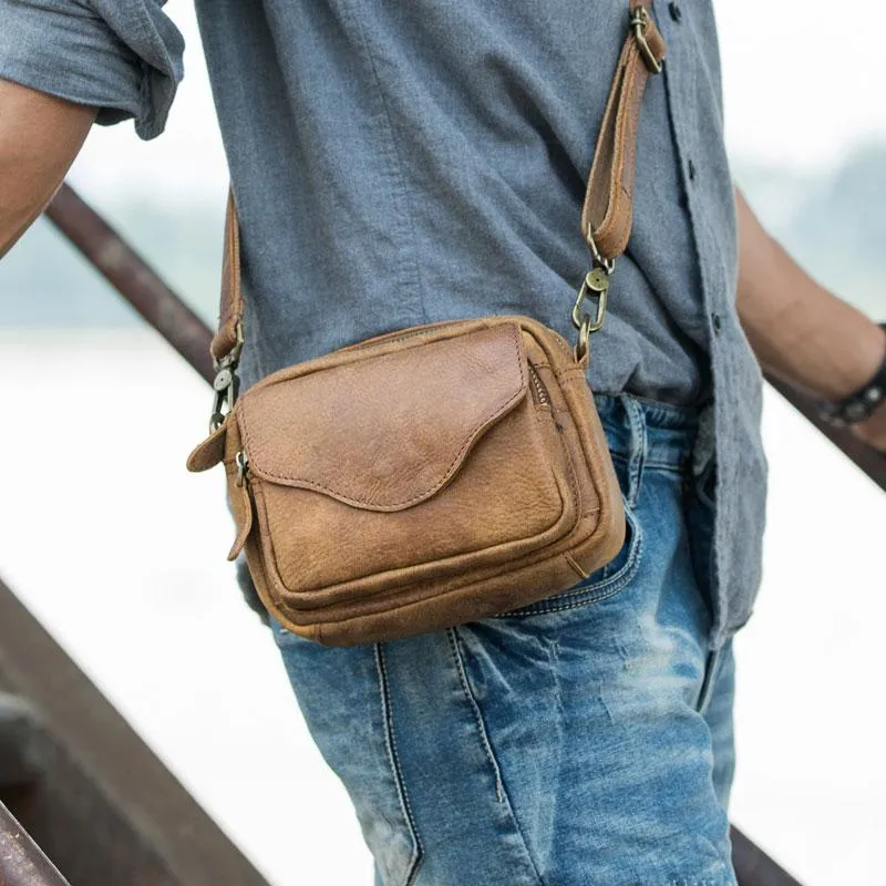 Leather Belt Pouch Phone Case Mens Waist Bag Shoulder Bag for Men