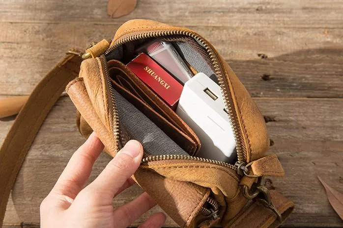 Leather Belt Pouch Phone Case Mens Waist Bag Shoulder Bag for Men