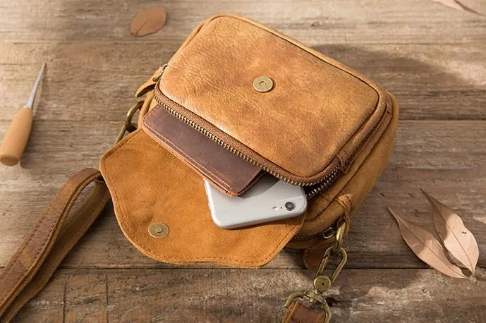 Leather Belt Pouch Phone Case Mens Waist Bag Shoulder Bag for Men