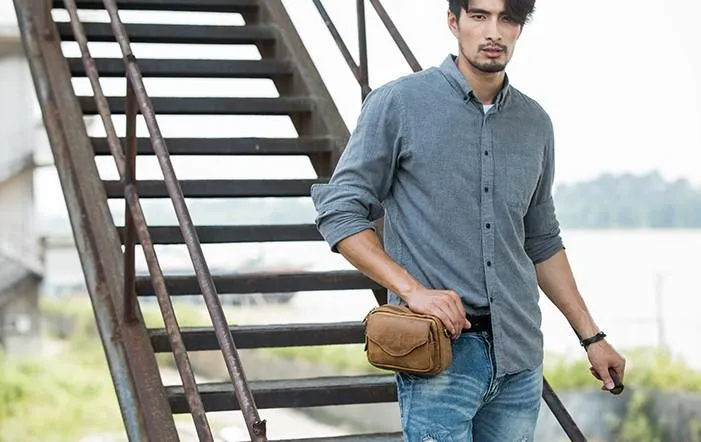 Leather Belt Pouch Phone Case Mens Waist Bag Shoulder Bag for Men