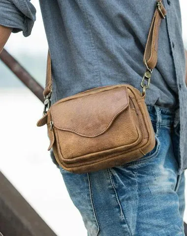 Leather Belt Pouch Phone Case Mens Waist Bag Shoulder Bag for Men Camel