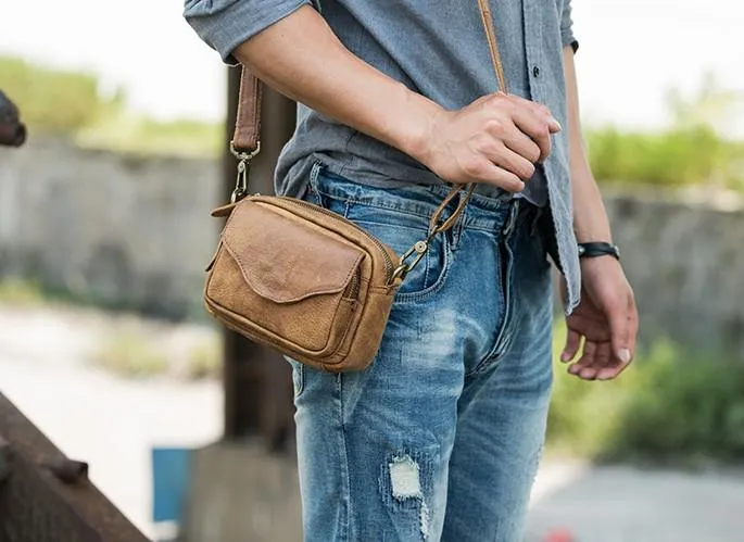 Leather Belt Pouch Phone Case Mens Waist Bag Shoulder Bag for Men