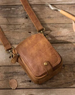 Leather Belt Pouch Phone Cases Mens Waist Bag Shoulder Bag for Men Coffee