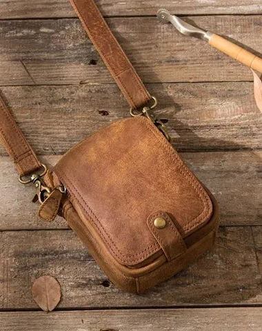 Leather Belt Pouch Phone Cases Mens Waist Bag Shoulder Bag for Men Coffee