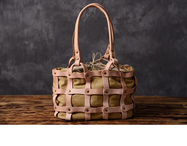 Leather Canvas Women Bucket Bag Shopper Bag Shoulder Bag For Women