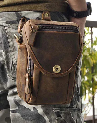 Leather Cell Phone Holster Belt Pouch for Men Waist Bags BELT BAG Shoulder Bag For Men Vintage Coffee