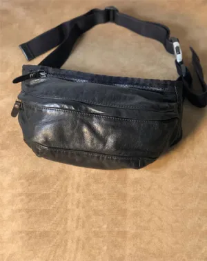 Leather Men Fanny Pack Small Waist Bag Hip Pack Belt Bag Bumbag for Men Black