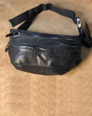 Leather Men Fanny Pack Small Waist Bag Hip Pack Belt Bag Bumbag for Men Black
