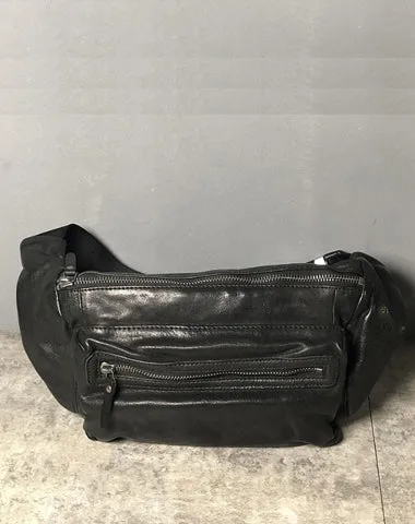 Leather Men Fanny Pack Small Waist Bag Hip Pack Belt Bag Bumbag for Men Black