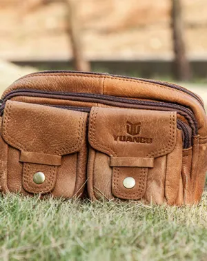 Leather Men Fanny Pack Waist Bag Hip Pack Belt Bag Bumbag for Men Camel