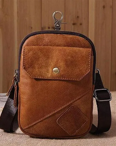 Leather Mens Belt Pouch Cell Phone Holster Waist Bag Shoulder Bag for Men Brown