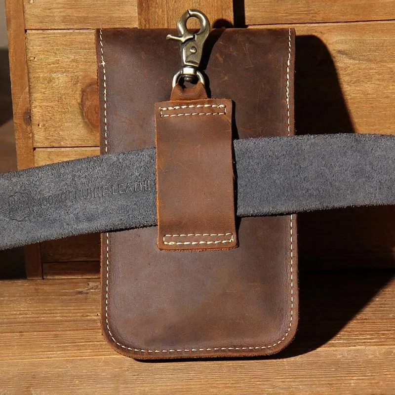 Leather Mens Belt Pouch Small Cases Waist Bag Hip Pack Belt Bag for Men