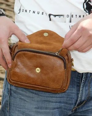 Leather Mens Belt Pouch Small Cases Waist Bags Belt Bag Shoulder Bag for Men Brown