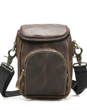 Leather Mens Cell Phone Holster Belt Pouch Waist Bag Mens Side Bag Shoulder Bag for Men Black