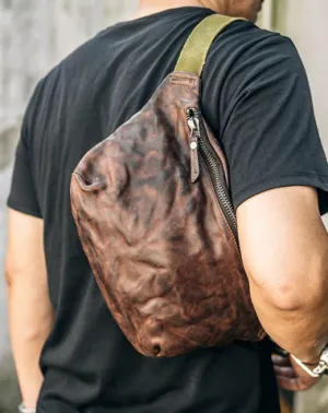 Leather Mens Cool Sling Bag Crossbody Bag Chest Bag Fanny Pack for men Coffee
