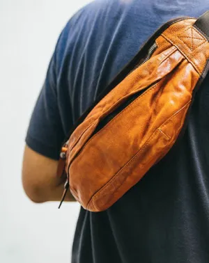 Leather Mens Cool Sling Bag Crossbody Bag Chest Bag Fanny Pack for men Tan