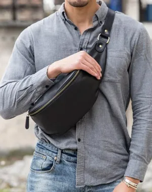 Leather Mens FANNY PACK MENS WAIST BAG HIP PACK BELT BAG FOR MEN Black