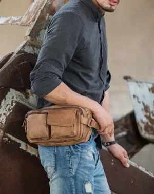 Leather Mens FANNY PACK MENS WAIST BAG HIP PACK BELT BAG FOR MEN Camel