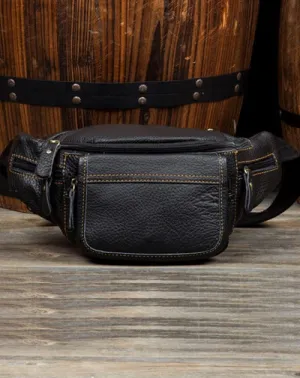 Leather Mens Fanny Pack Waist Bag Hip Pack Belt Bag Bumbag for Men Brown