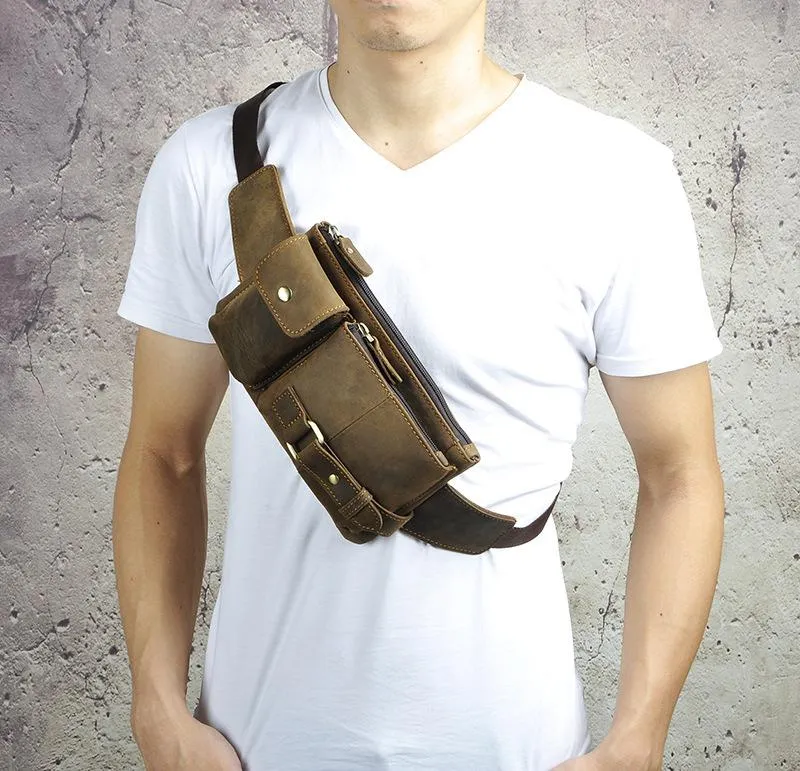 Leather Mens Fanny Pack Waist Bag Hip Pack Belt Bag Bumbag for Men