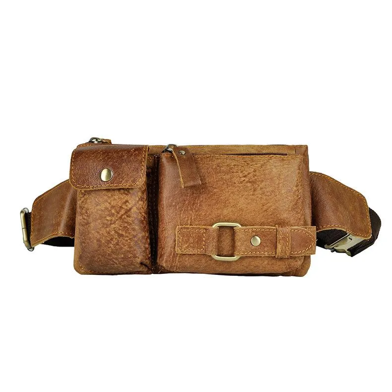 Leather Mens Fanny Pack Waist Bag Hip Pack Belt Bag Bumbag for Men
