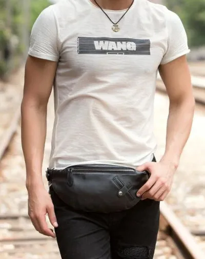 Leather Mens Fanny Pack Waist Bag Hip Pack Belt Bag Bumbag for Men Vintage Coffee