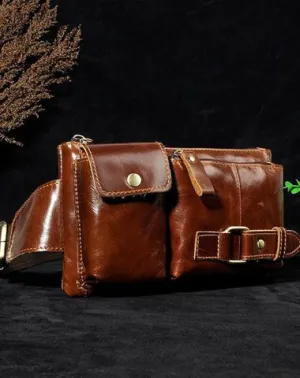 Leather Mens Fanny Pack Waist Bag Hip Pack Belt Bag Bumbag for Men Vintage Coffee
