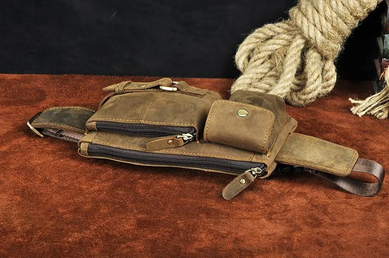 Leather Mens Fanny Pack Waist Bag Hip Pack Belt Bag Bumbag for Men