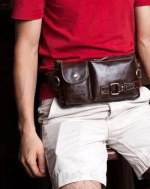 Leather Mens Fanny Pack Waist Bag Hip Pack Belt Bag Bumbag for Men Vintage Coffee