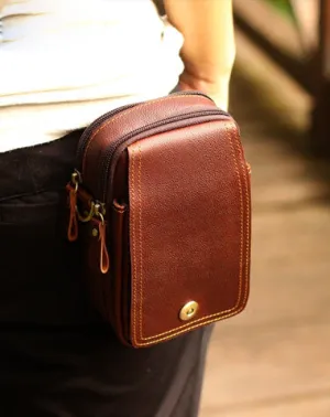 Leather Mens Small Belt Pouch Waist Bag Hip Pack Belt Bag for Men Brown