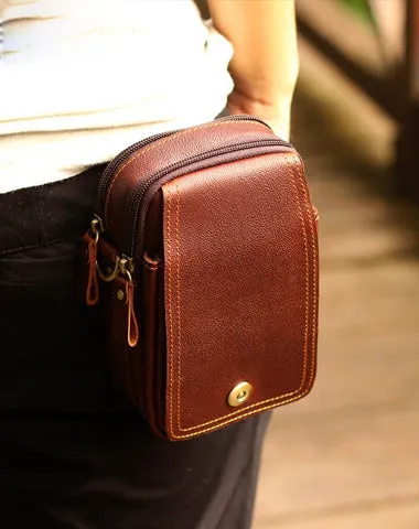 Leather Mens Small Belt Pouch Waist Bag Hip Pack Belt Bag for Men Brown