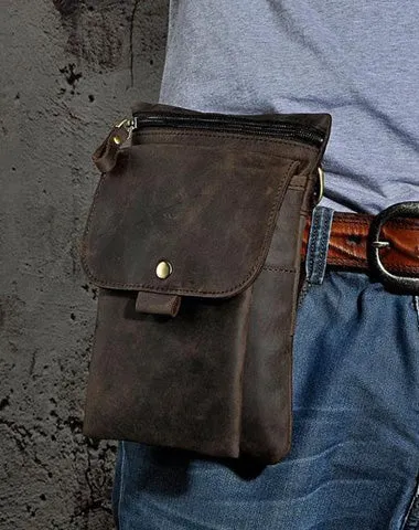Leather Mens Small Side Bag COURIER BAG Waist Bag Holster Belt Case Belt Pouch for Men Vintage Coffee