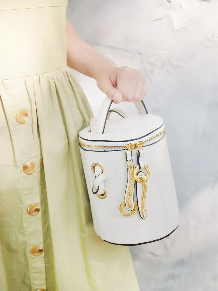 Leather Women Barrel Handbag Bucket Bag Shoulder Bag For Women