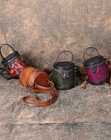 Leather Womens Bucket Handbag Barrel Shoulder Bag Crossbody Purse for Ladies cheap online