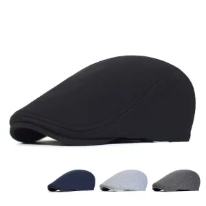 Leuven Plain Cotton Flat Cap stylish boater hat with ribbon on model
