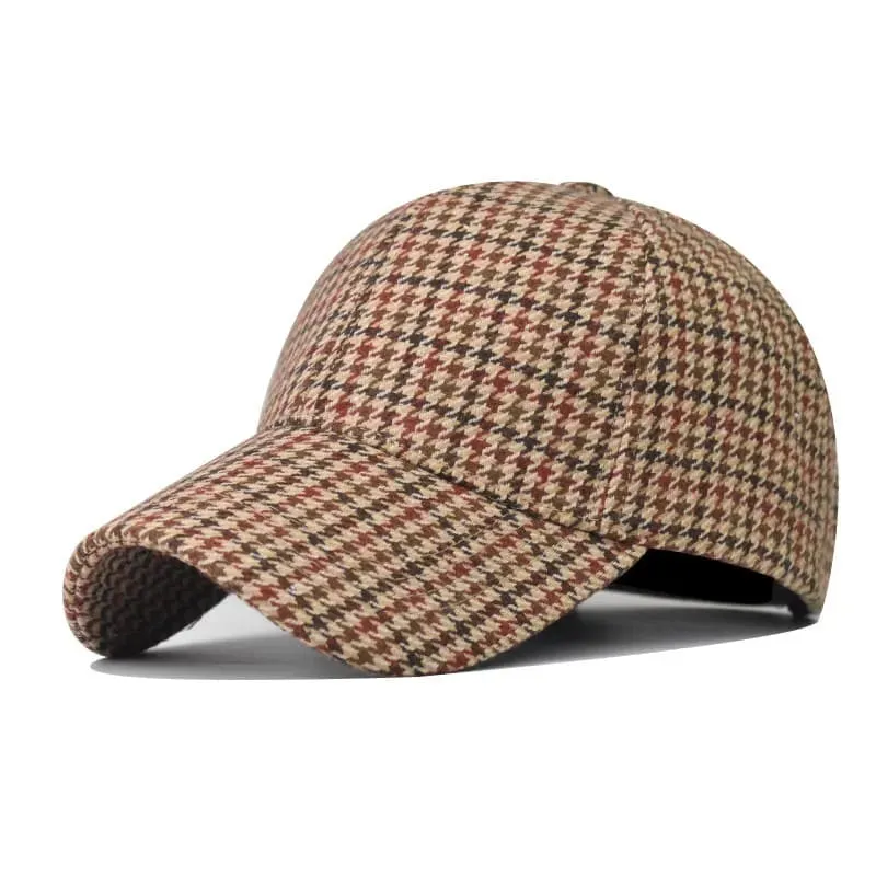 Lincoln Houndstooth Baseball Cap stylish boater hat with ribbon on model