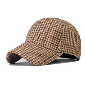Lincoln Houndstooth Baseball Cap stylish boater hat with ribbon on model