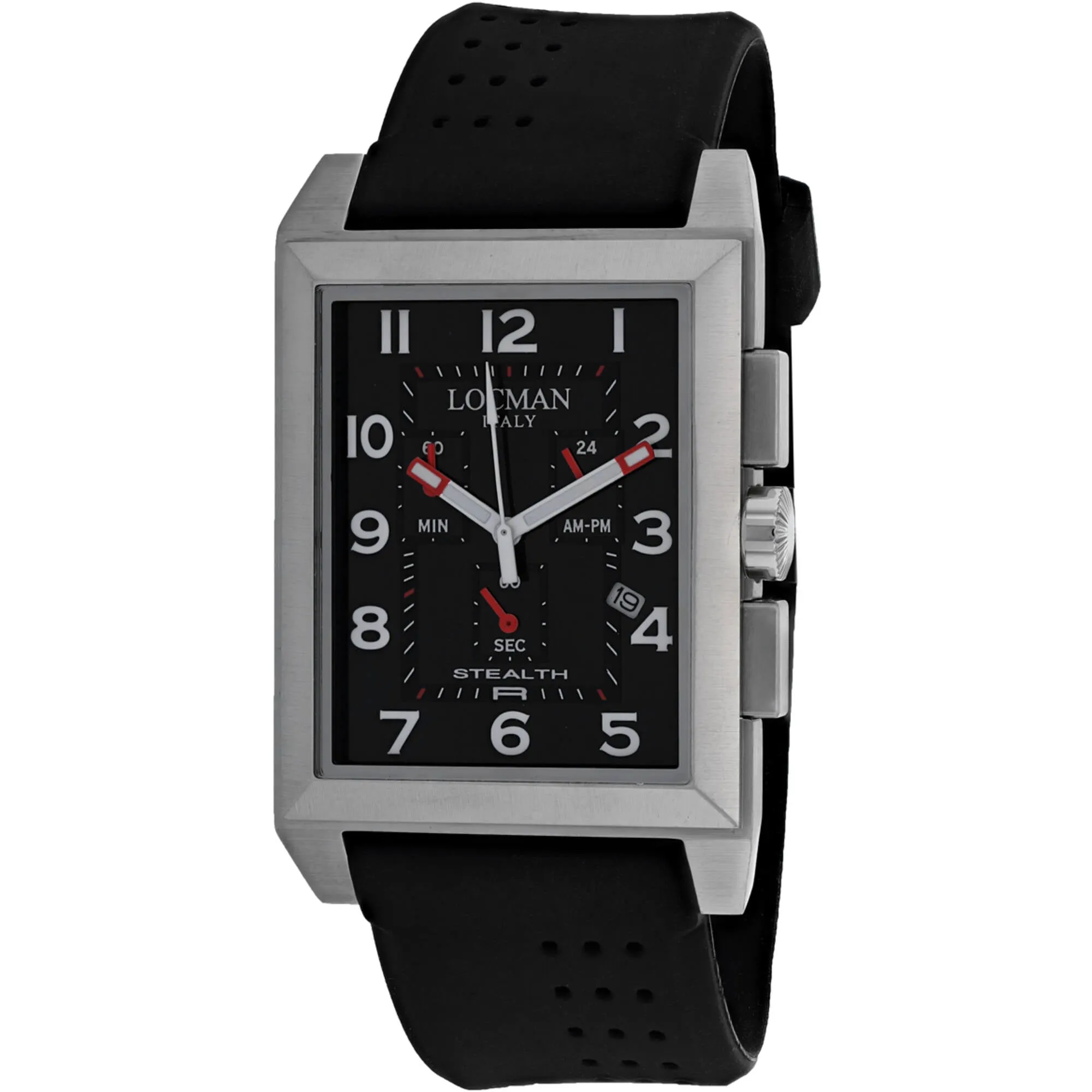 Locman Men's Watch - Stealth Quartz Steel Case Black Dial Rubber Strap | 242BK2BK 