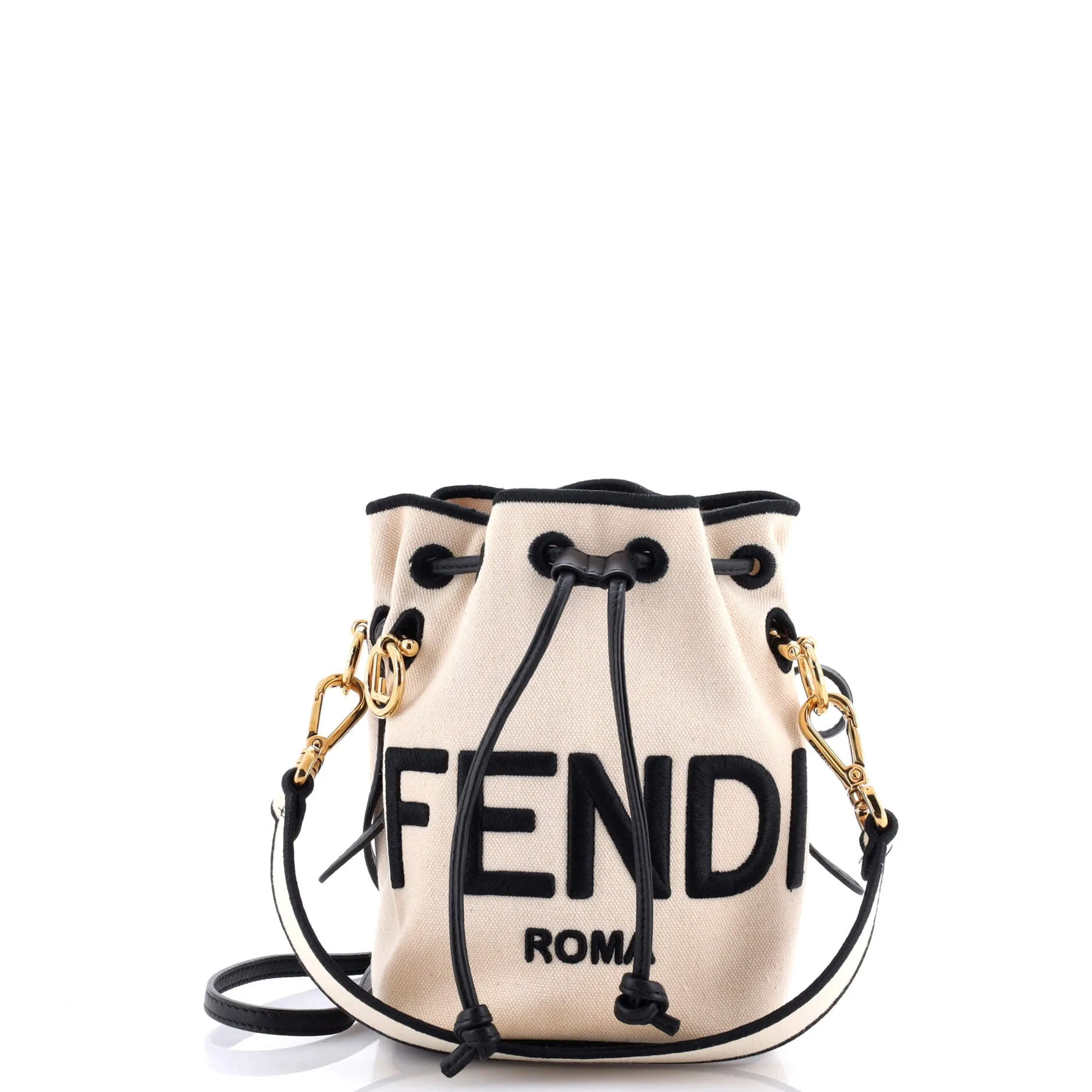 Logo Mon Tresor Bucket Bag Embroidered Canvas Mini stylish bucket bags