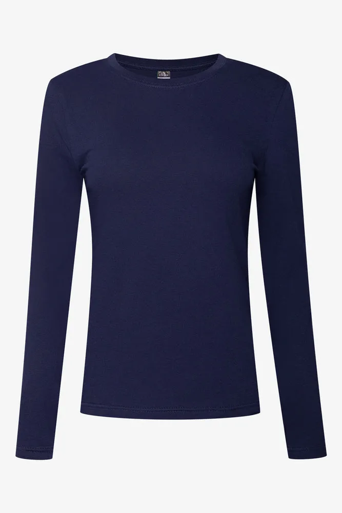 Long Sleeve Crew Neck T-Shirt Navy,women t-shirt cotton,women t-shirt top,boutique women's clothing