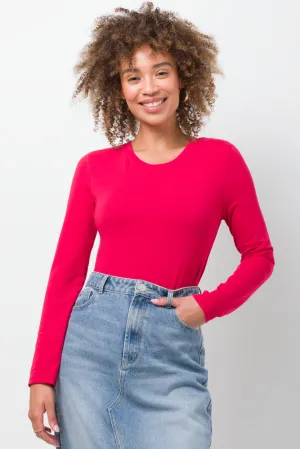 Long Sleeve Crew Neck T-Shirt Red,women t-shirt cotton,women t-shirt top,boutique women's clothing