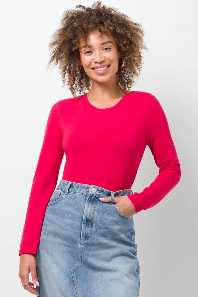 Long Sleeve Crew Neck T-Shirt Red,women t-shirt cotton,women t-shirt top,boutique women's clothing