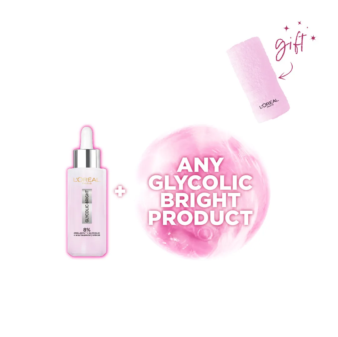 L??Or??al Paris Glycolic Bright Serum with 8% Melasyl Routine Bundle   Free Towels
