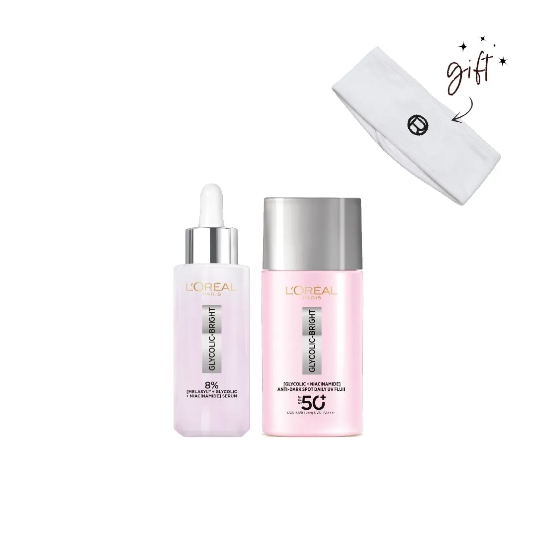 L??Or??al Paris Glycolic Bright Sunscreen & Serum Bundle   Free Headband